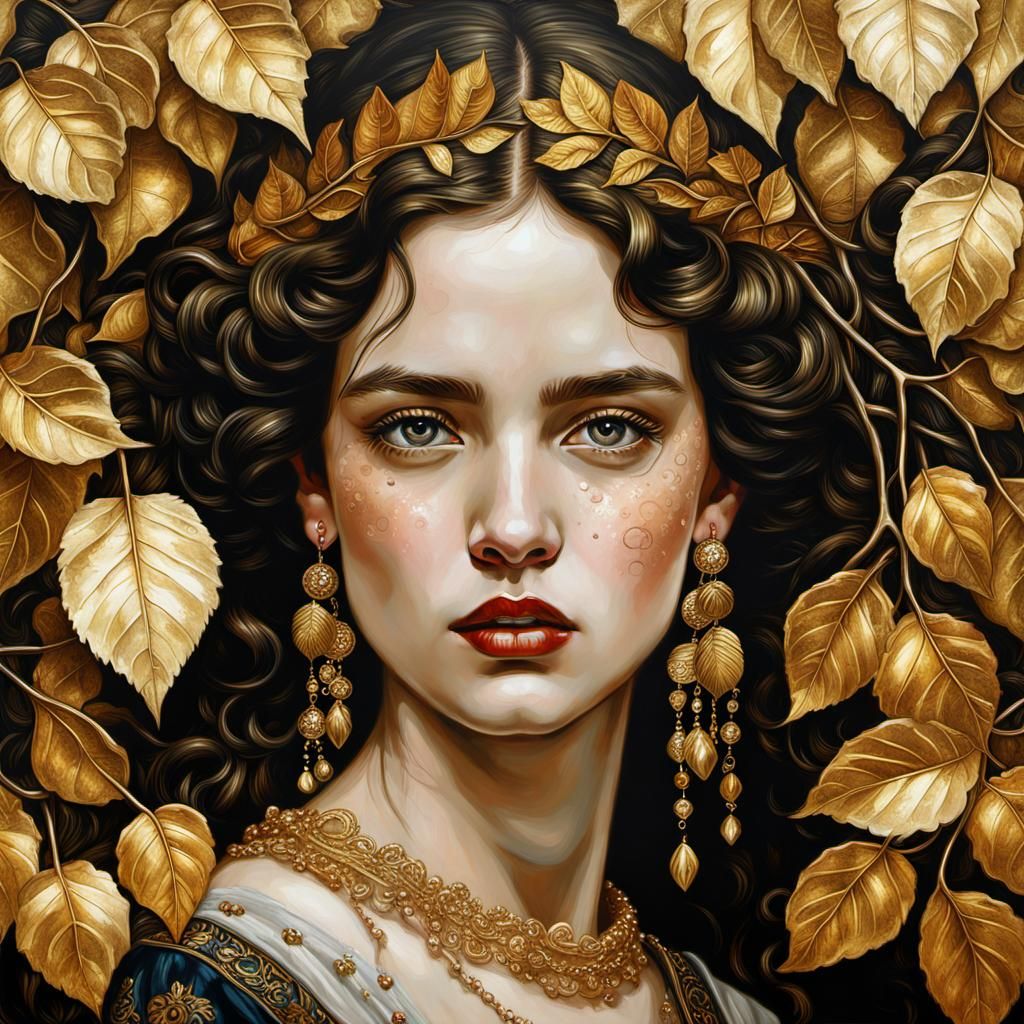 Golden Earrings in Hyperrealistic Pre-Raphaelite Style