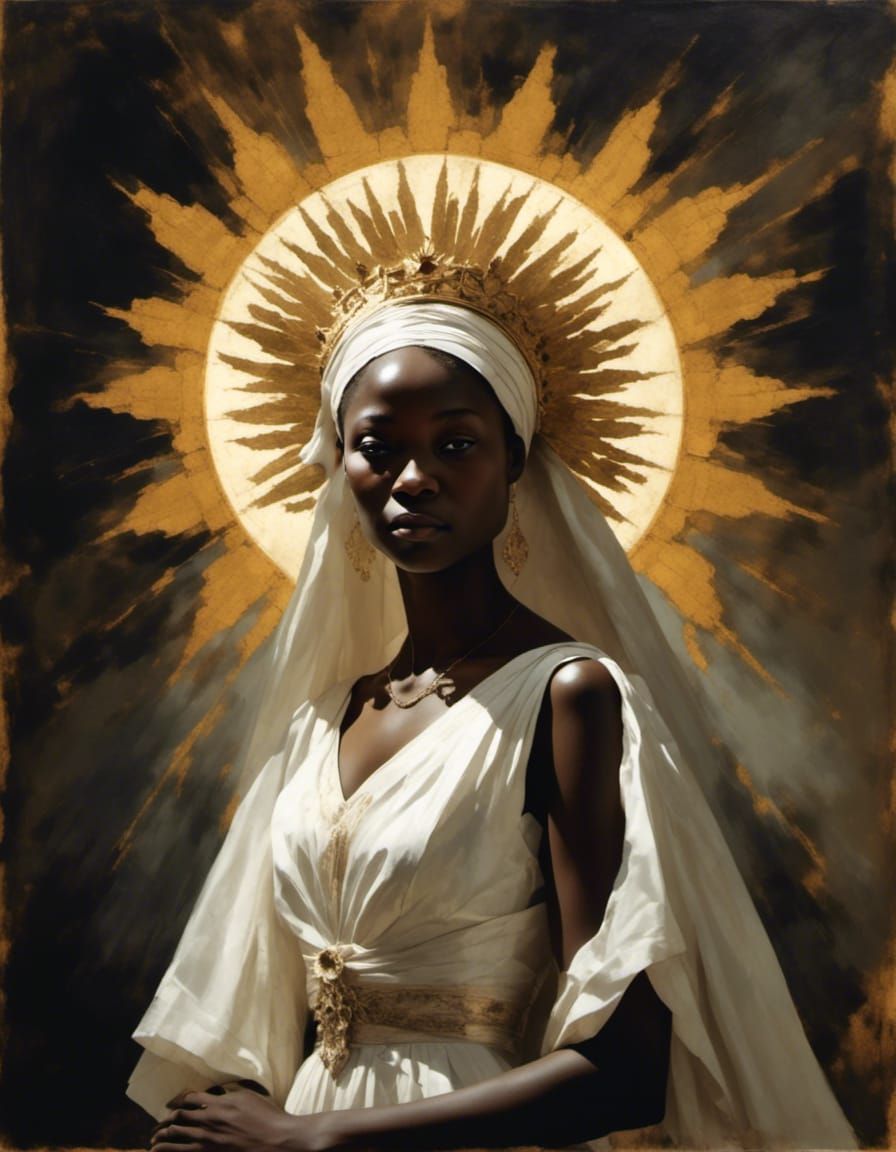 Blonde Sun Goddess with Sun Crown in Rembrandt Lighting