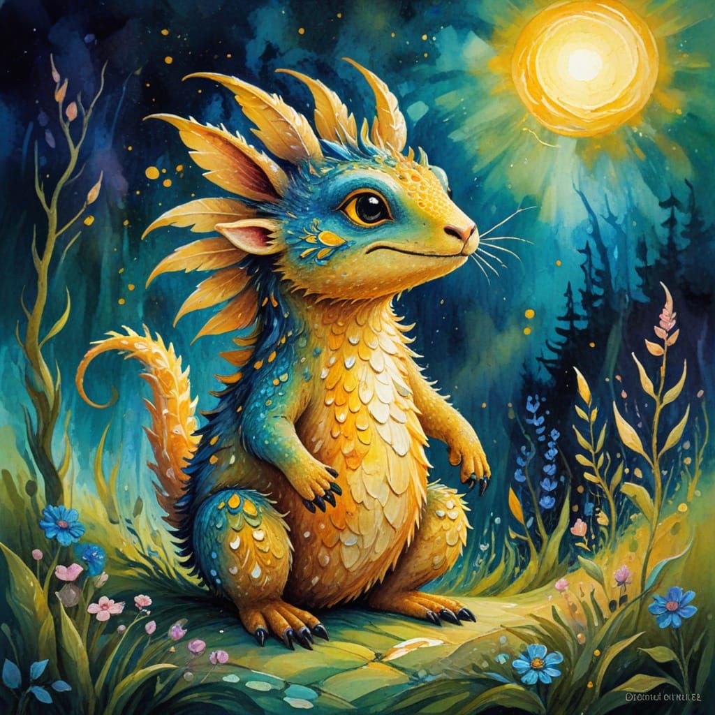 Fantastical Creature in Watercolor Children's Book Style