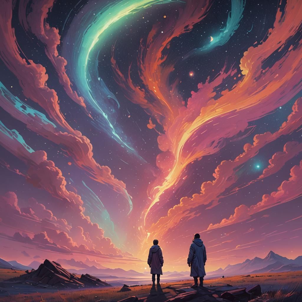 Ethereal Figure Amidst Starry Skies