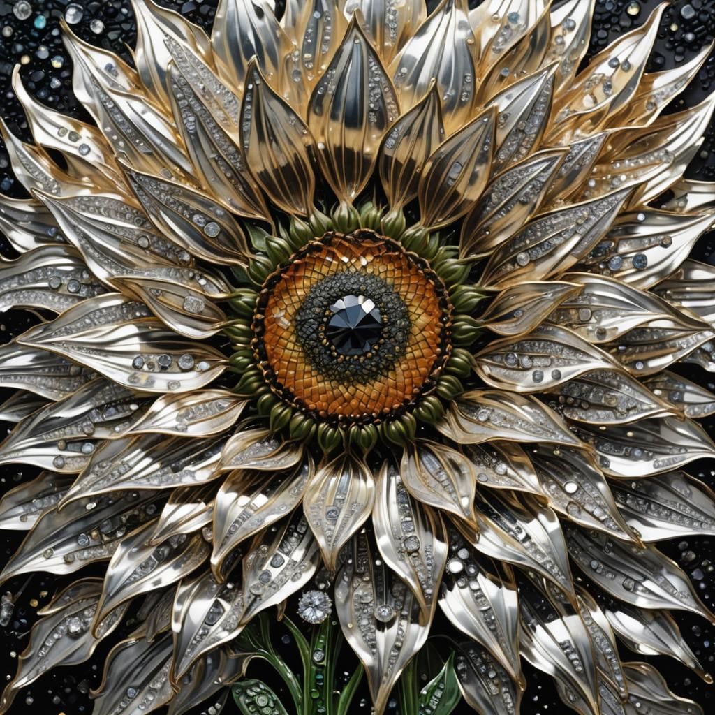 Jeweled Sunflower in an Impressionist Style