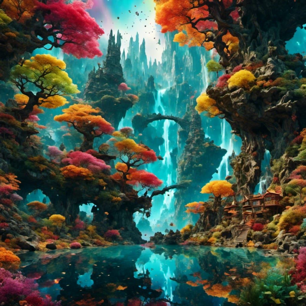 Hyperrealistic Landscape in Muted Rainbow Colors