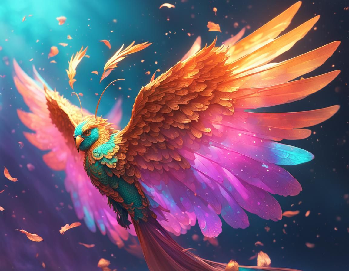 Winged Phoenix Butterfly in Art Nouveau Style