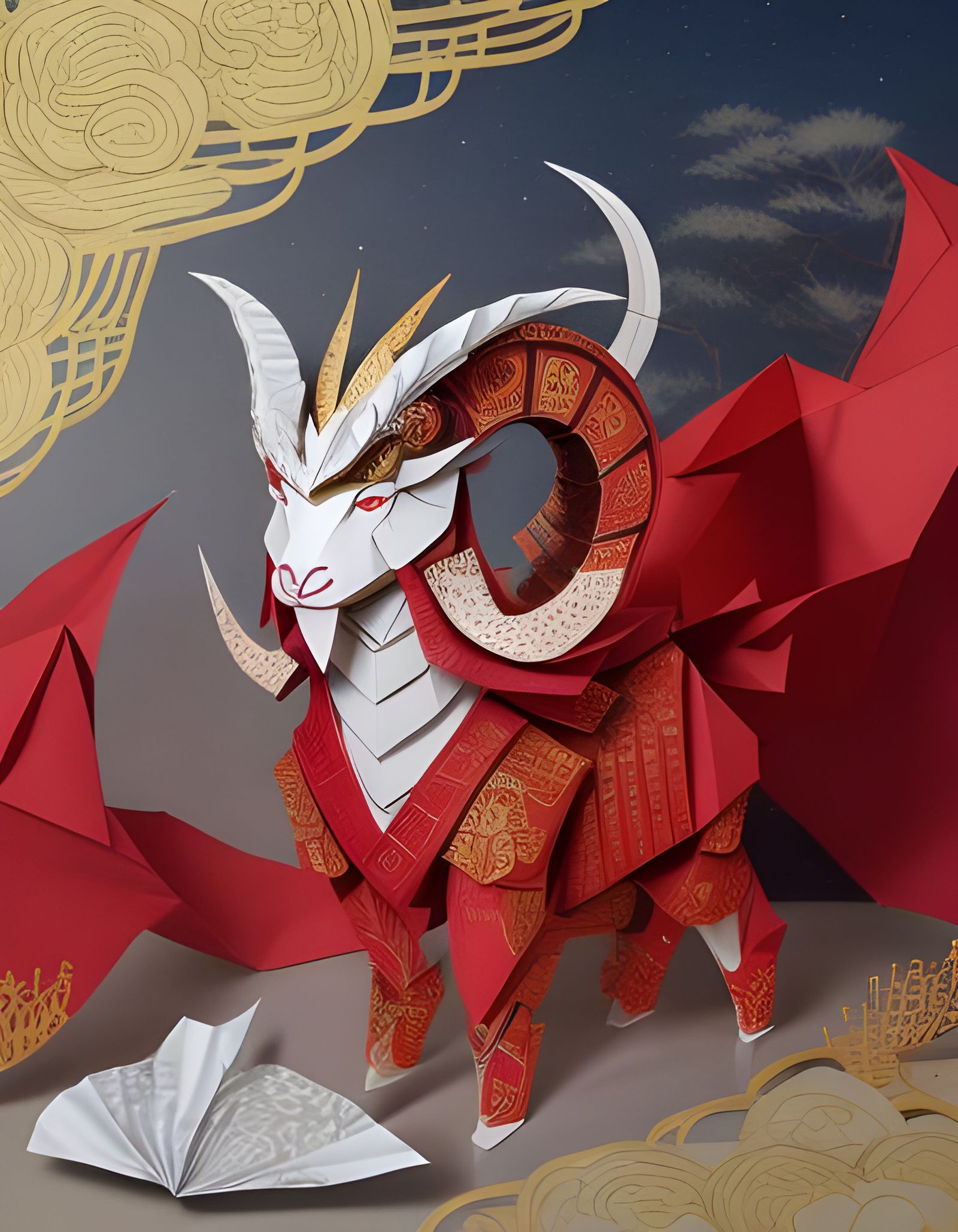 Chinese Paper Cutting Zodiac Ram in Ultra Detail