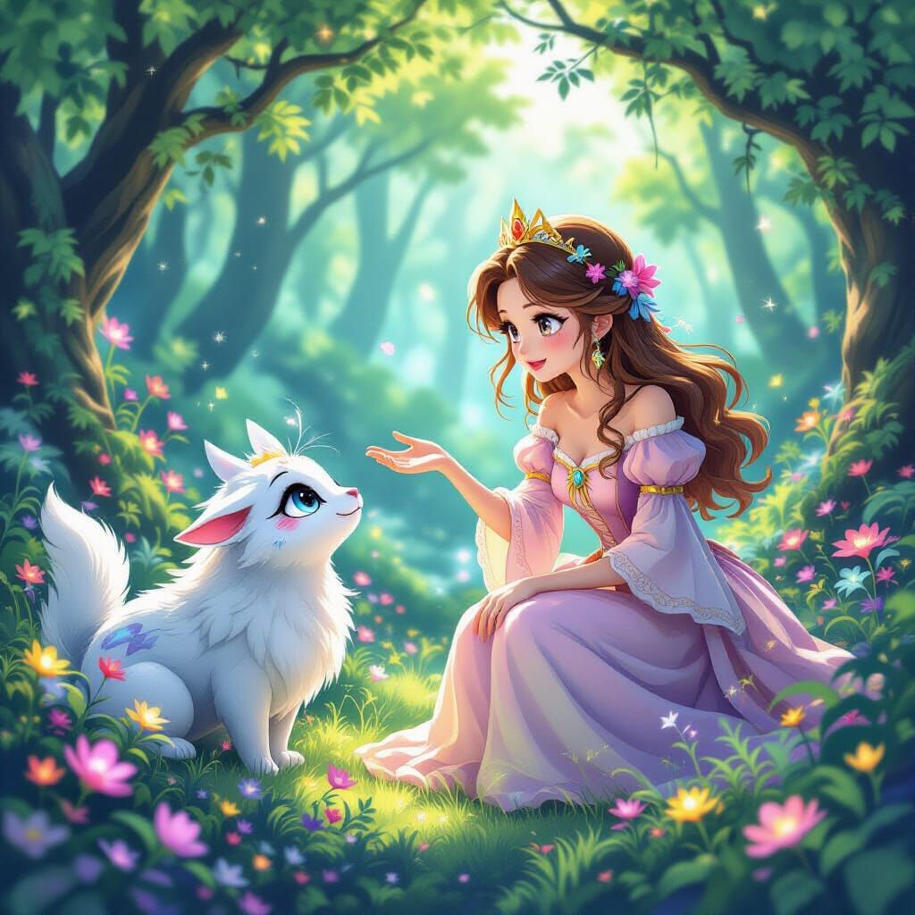 Enchanted Forest Princess in Vibrant Anime Style