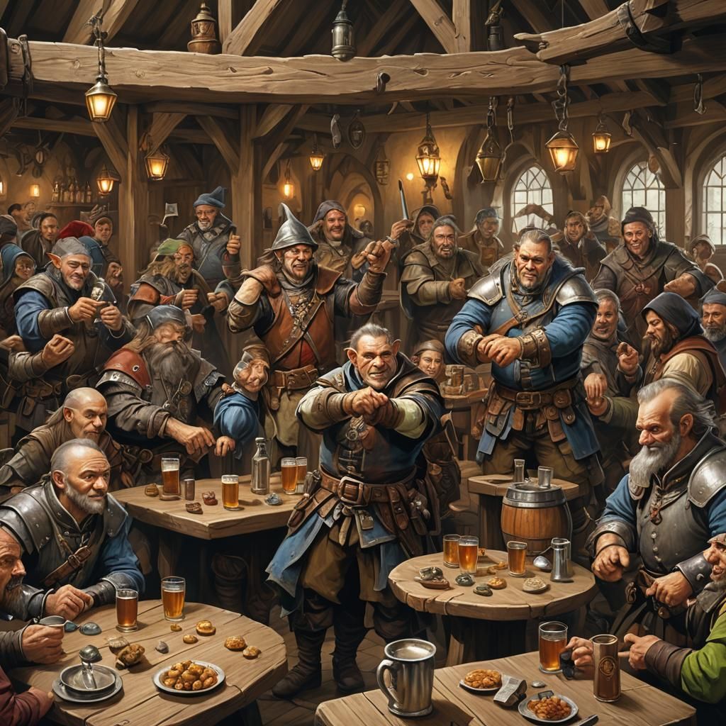 Lively Medieval Tavern Scene in 3D Art Style