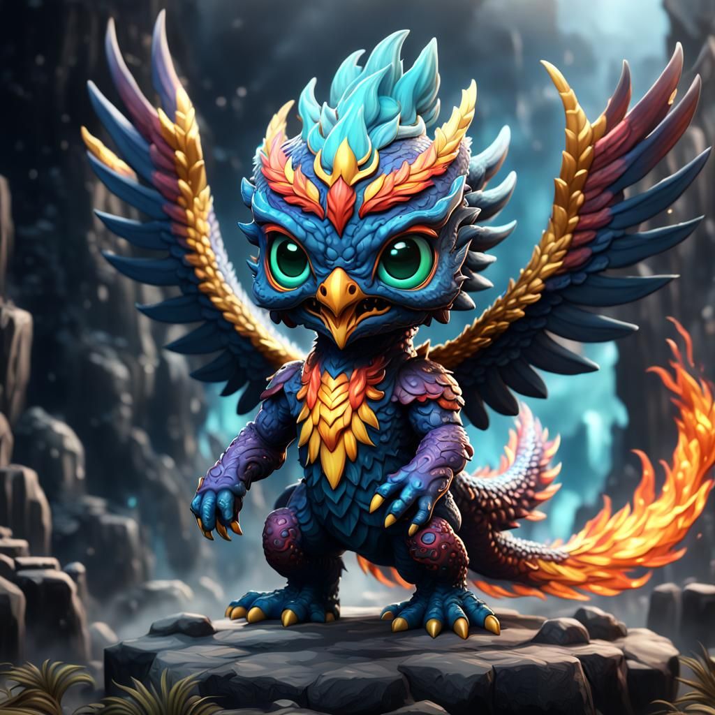 Detailed Matte Painting of Chibi Kaiju Doll Phoenix