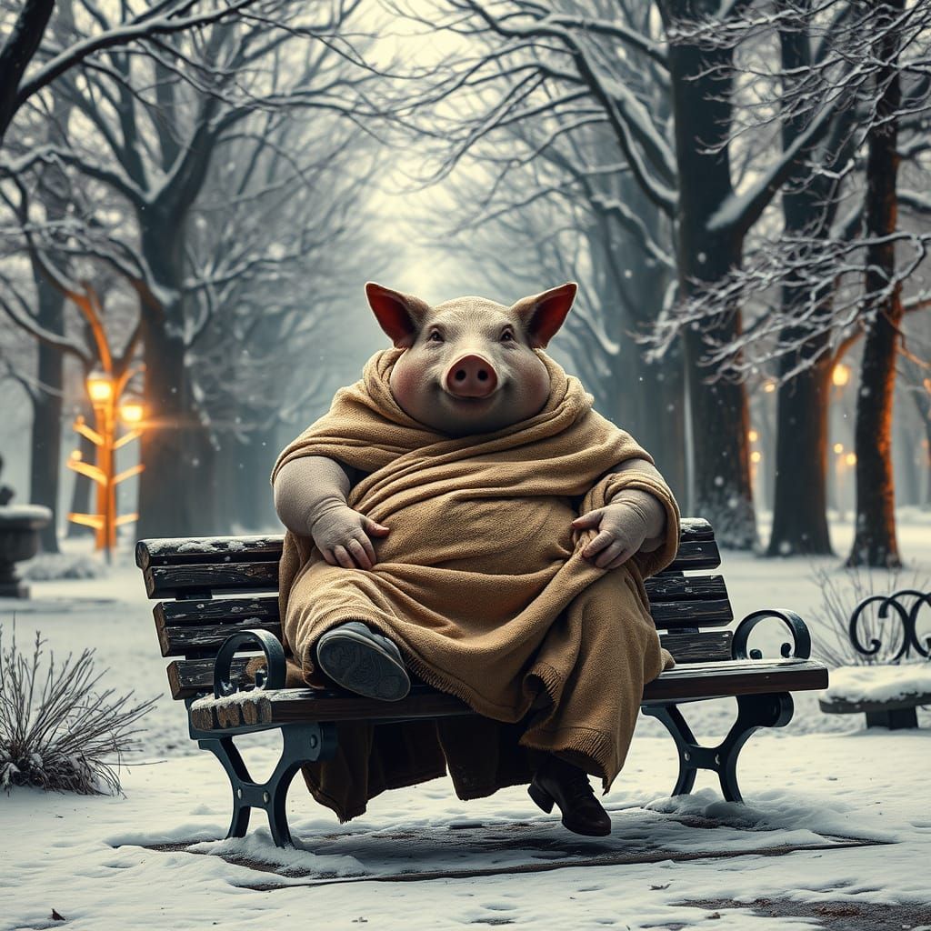 Bearded Pig Man in Winter Wonderland