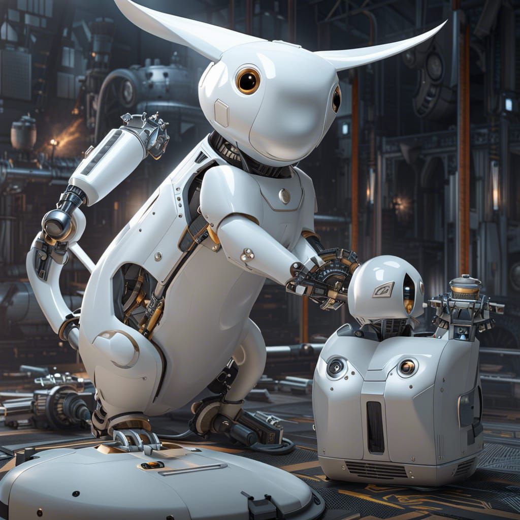 Rabbit with Robotic Companion: Digital Illustration