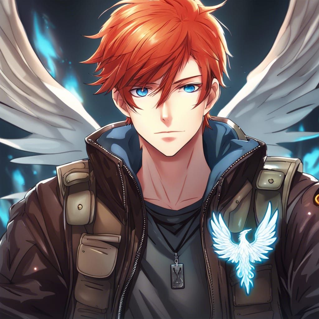 Anime Style Male Character with Red Hair and Vest