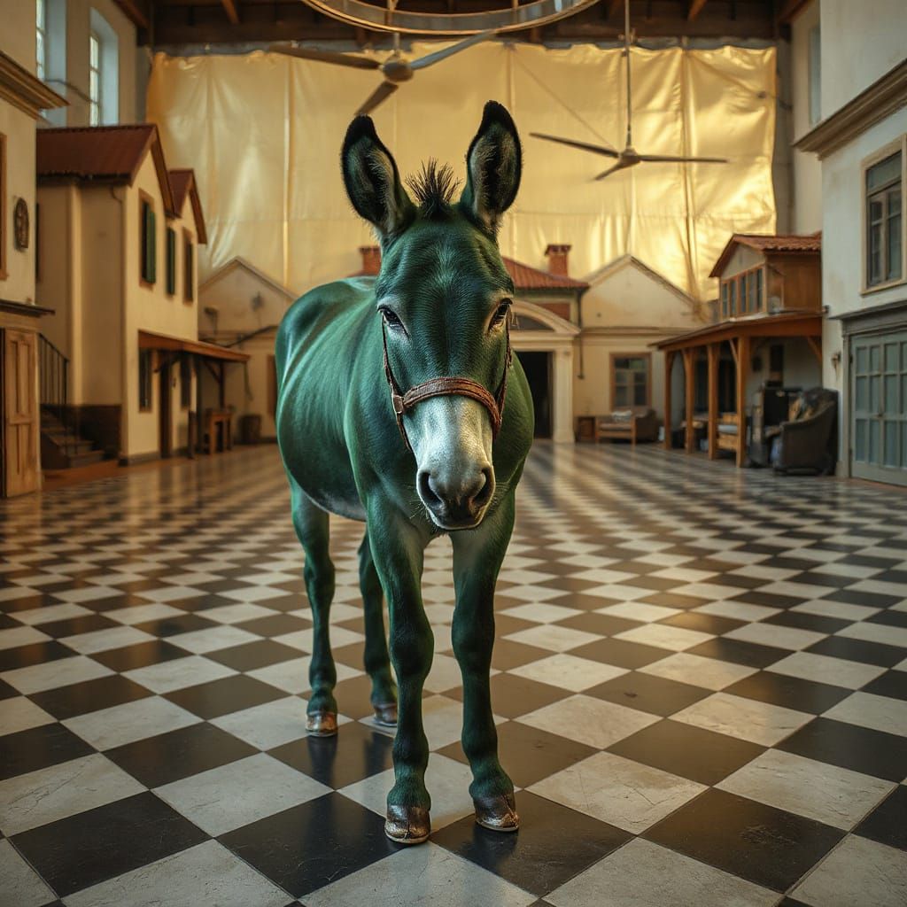 Vibrant Green Donkey in a Whimsical Setting