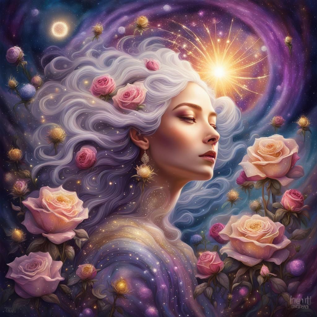 Goddess of Stars in Surreal Flower Galaxy