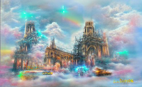 Notre Dame in Cosmic Cyberpunk Style