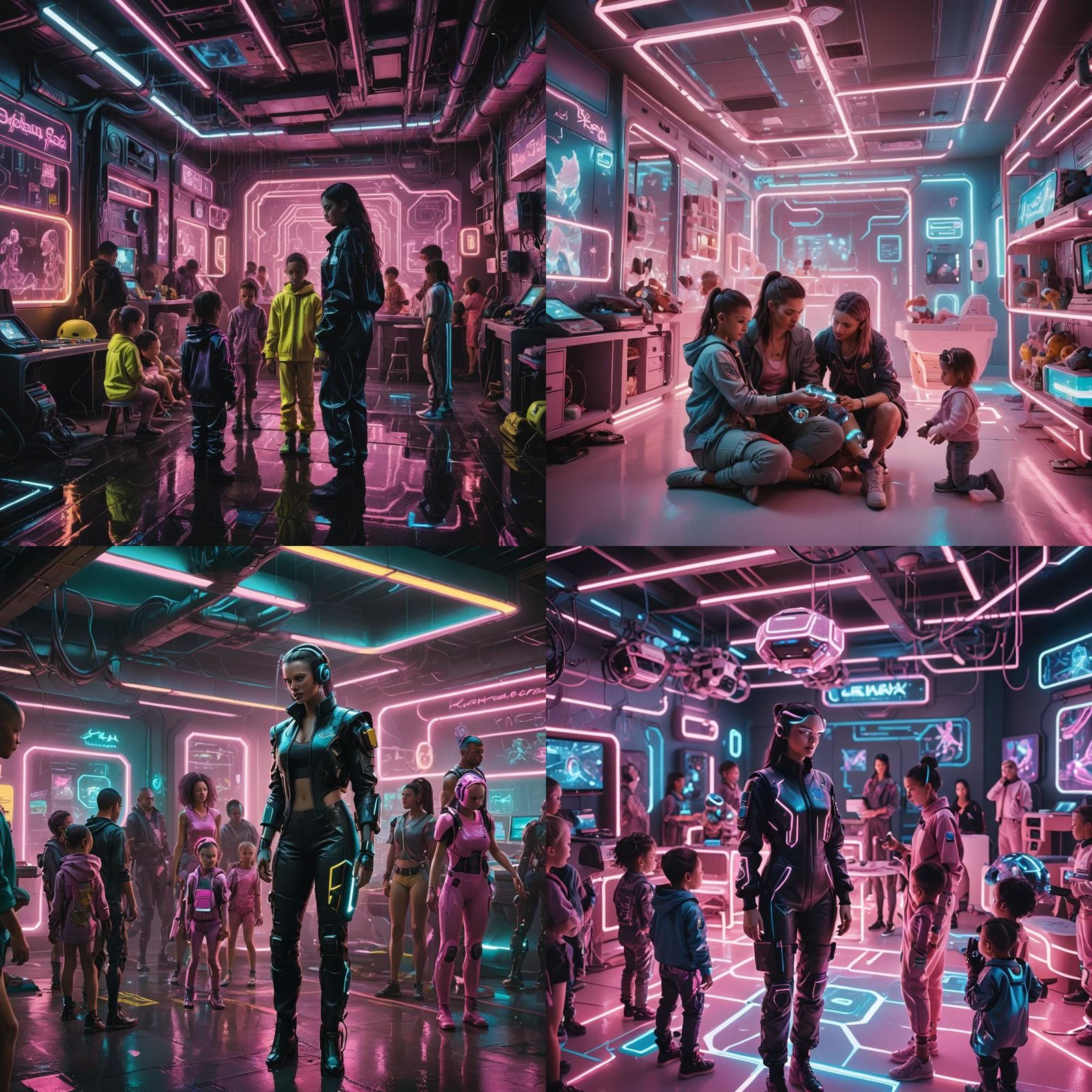 Cyberpunk Daycare Center in Neon Style