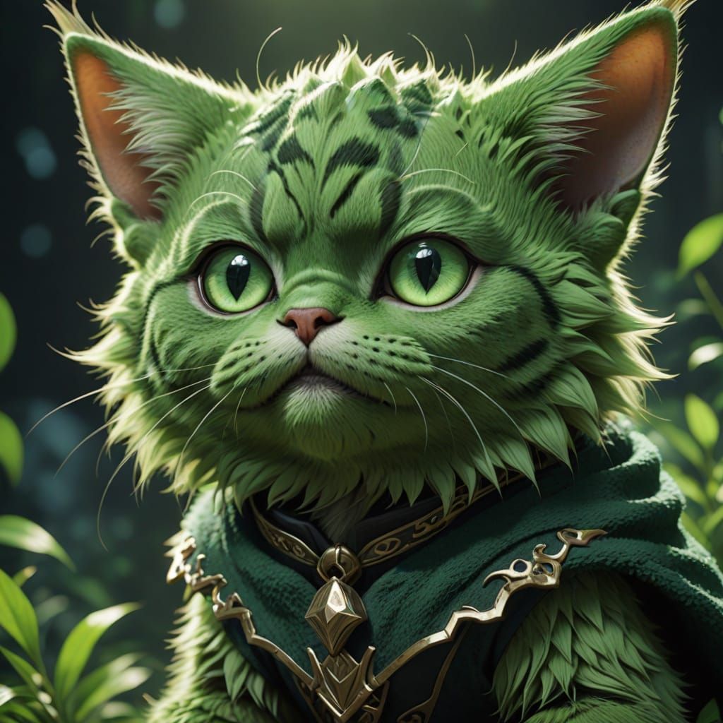 Mystical Yoda Cat in 3D Anime Art