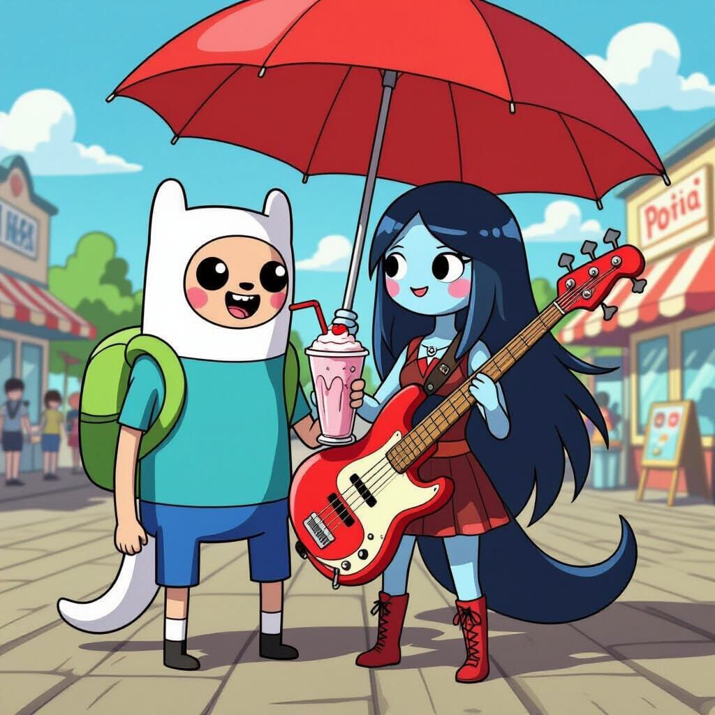 Adventure Time Characters Share Milkshake on Boardwalk