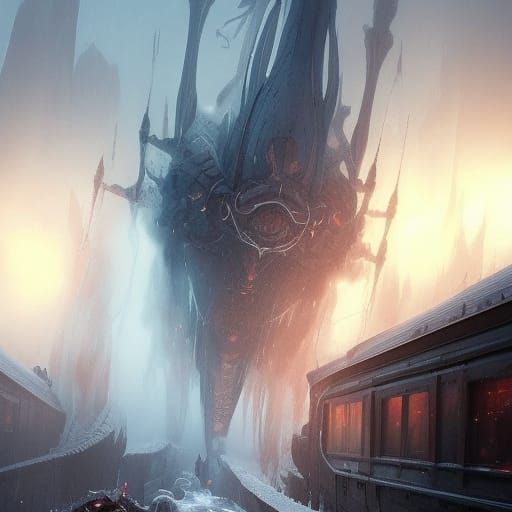 Icy Demon Train in Dark Fantasy Style