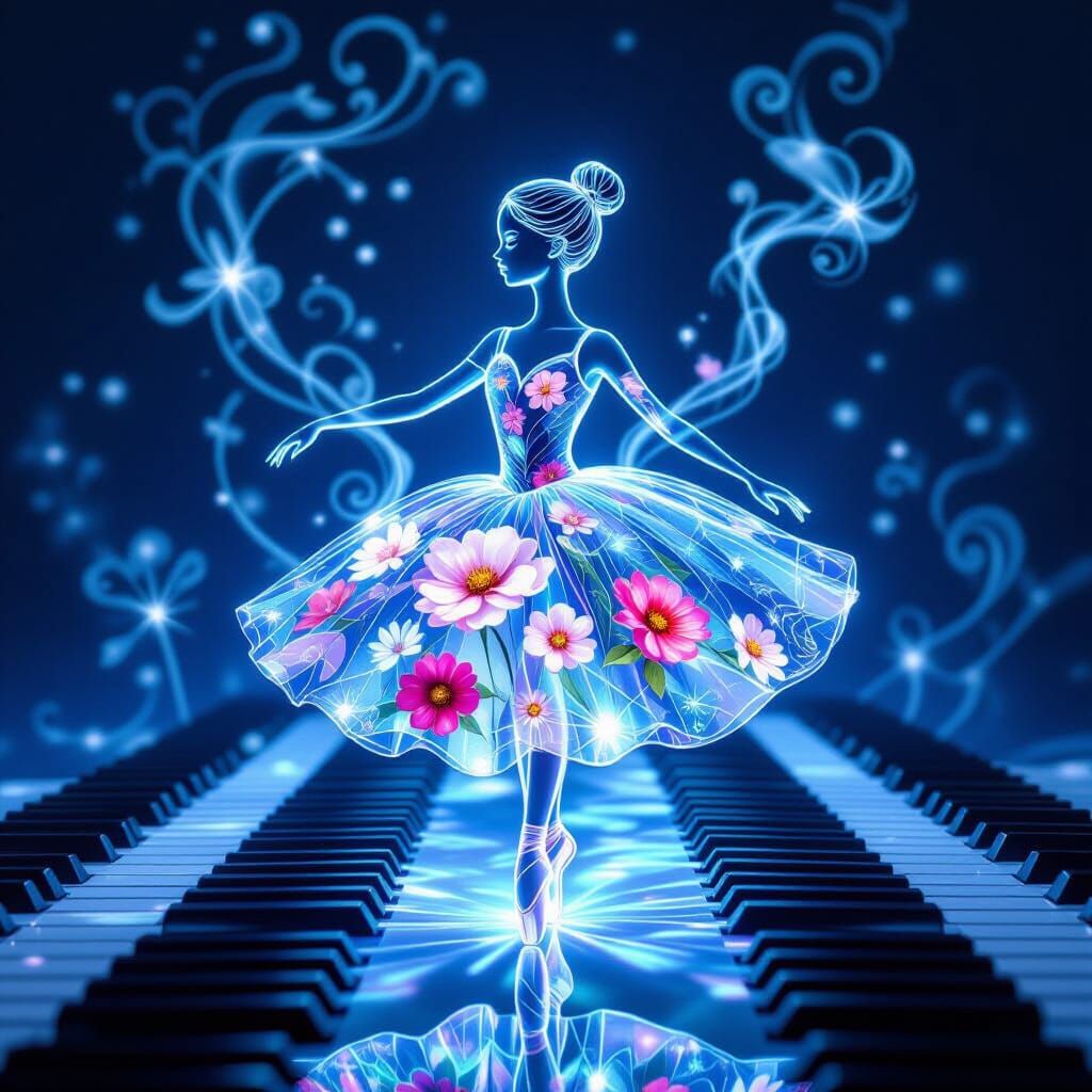 Holographic Glass Ballerina with Flowers in Crystal Dress