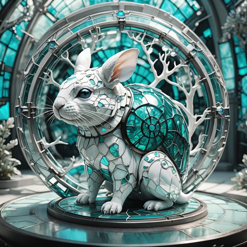 Biomechanical Stained Glass Chinchilla in Sci-Fi Style