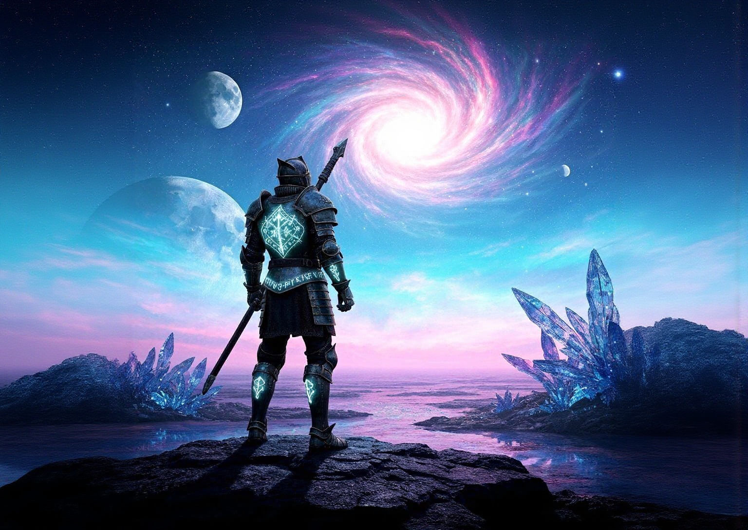 Knight on Alien World Gazing at Nebula