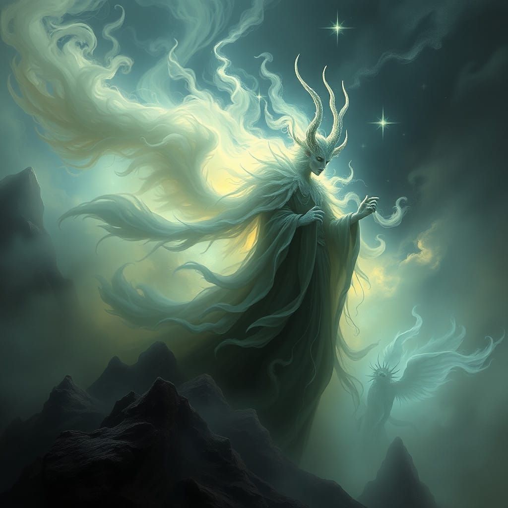 Ethereal Maldoror Figure in Luminous Surrealist Landscape