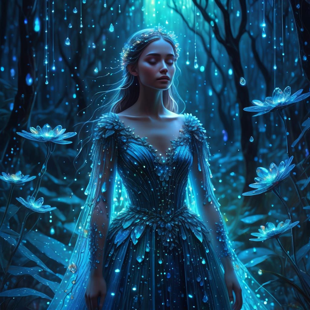 Enchanting Crystal Forest Gown in Ethereal Cosmic Style