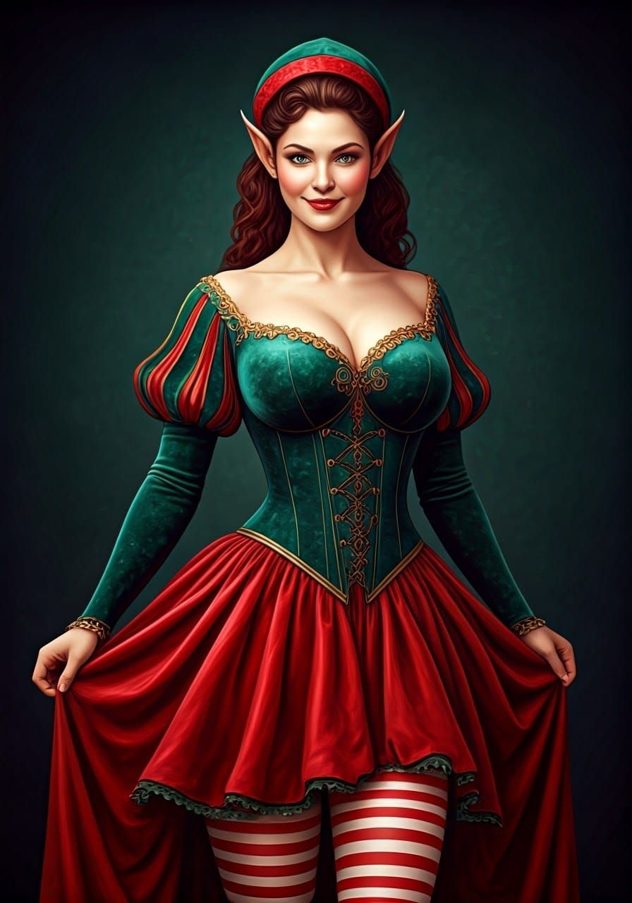 Baroque-Inspired Christmas Elf in Emerald Velvet and Crimson...