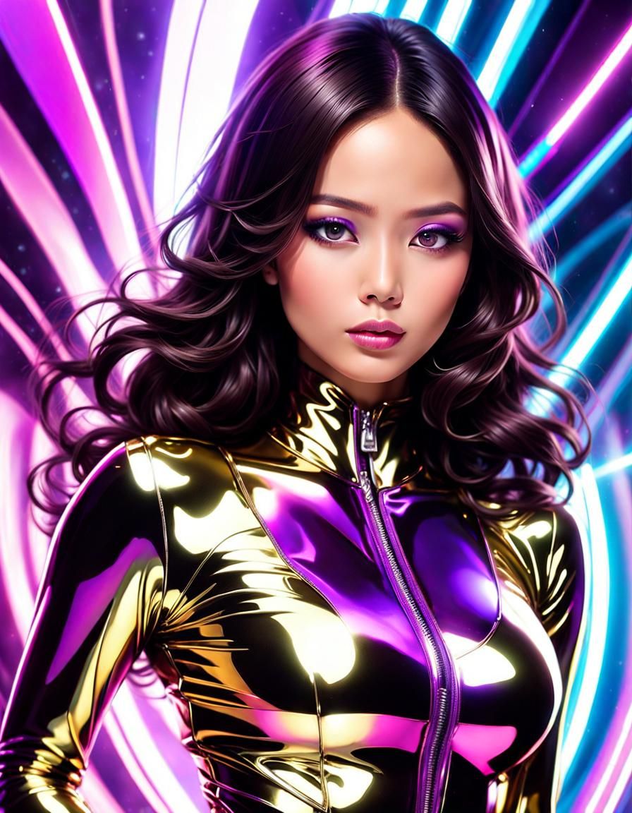Stunning Indonesian Woman in Retrofuturistic Bodysuit