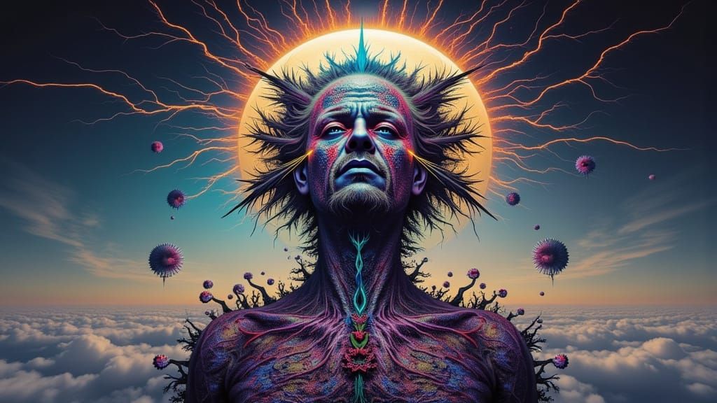 Chromatic Surrealism: Hatching on a Floating Island