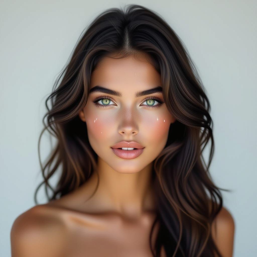 Stunning Woman with Flowing Hair in Hyperrealistic Style