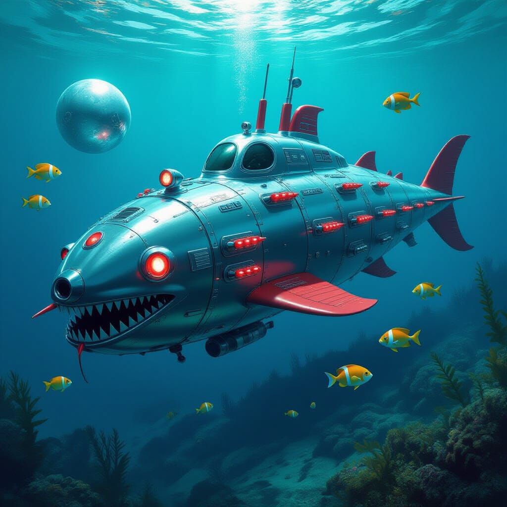 Sea Serpent Submarine with Angelfish
