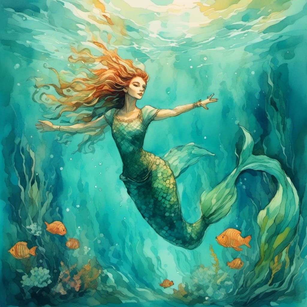 <lora:SybilThorn-LORA1:1.0>A mermaid Diving Head first into ...