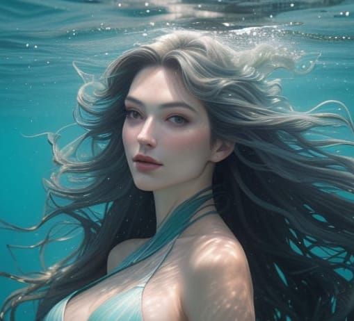 Seductive Fantasy of a Topless Mermaid in Oceanic Bliss
