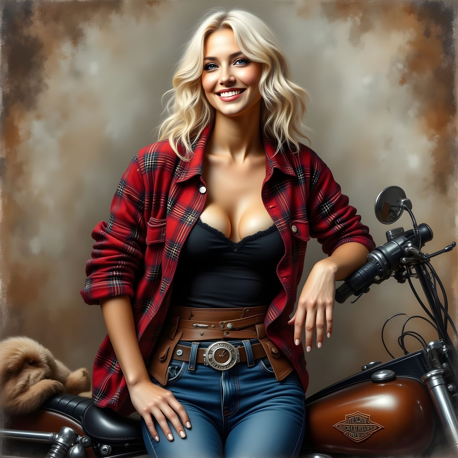 Woman on Harley-Davidson Motorcycle in High Fashion Style