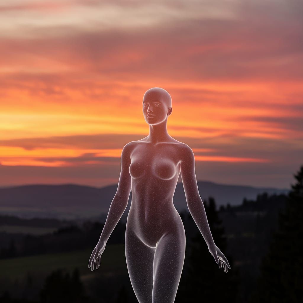 Ethereal Sunset Goddess in Golden Hues