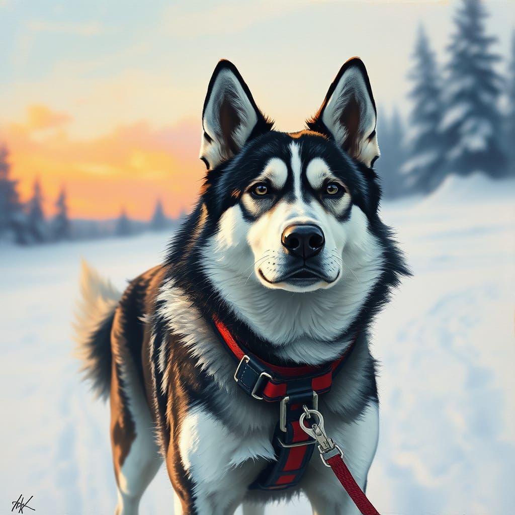 Majestic Husky Sled Dog in Impressionist Style
