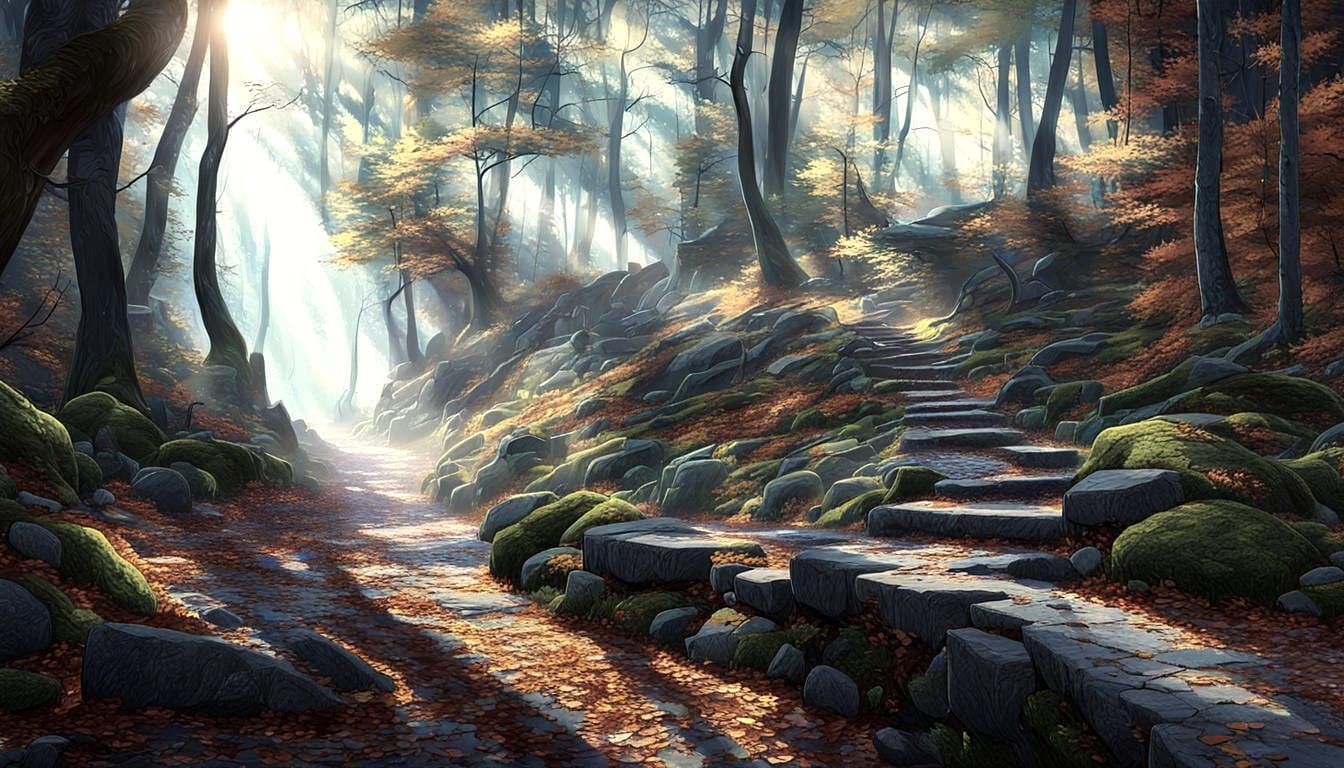 Autumn Forest Path in 3D Rendering