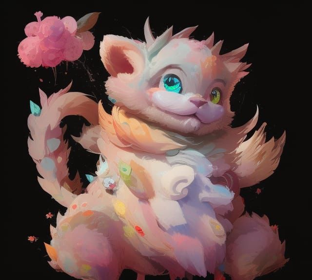 Fluffy Chimera Portrait with Flower Petals