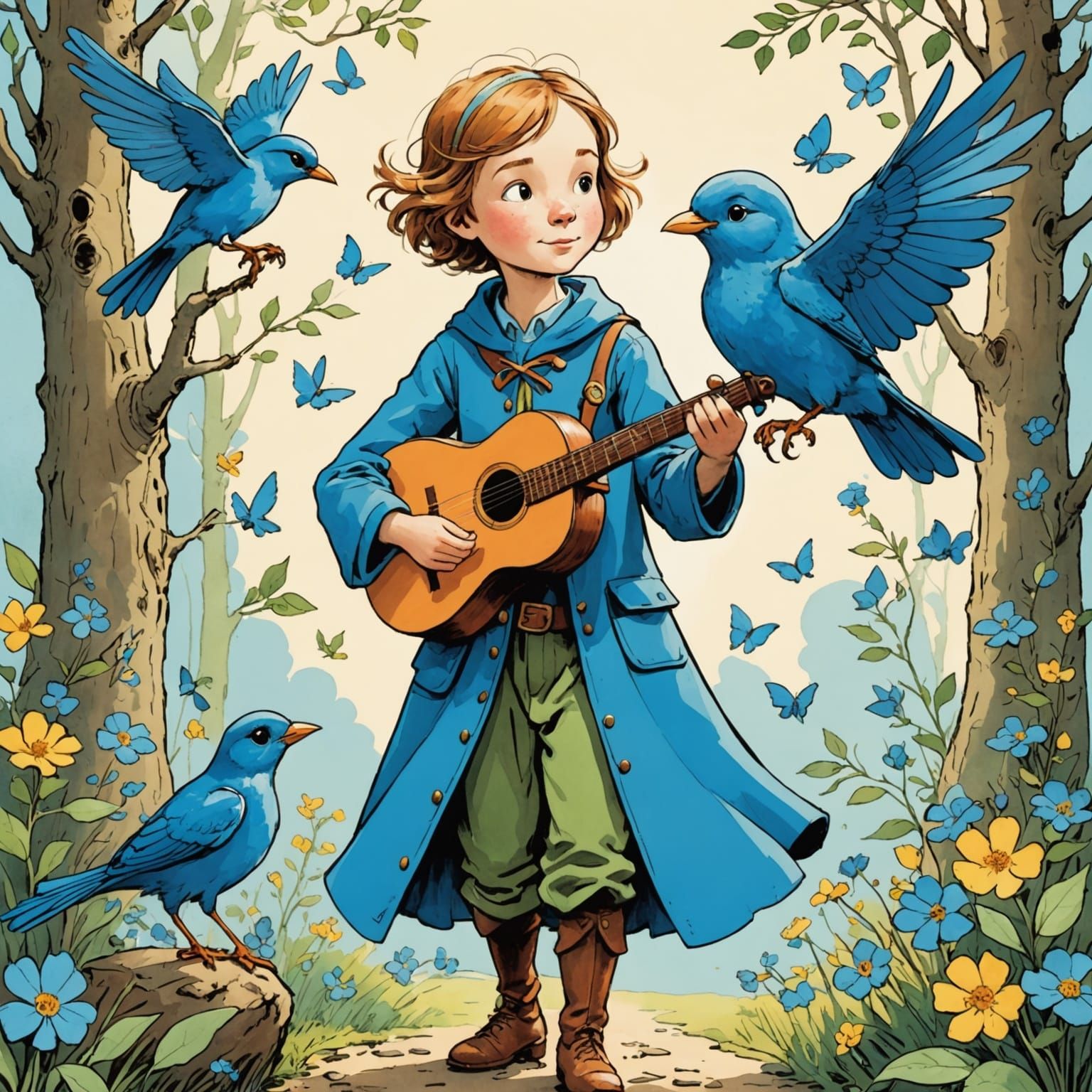 Paladin and Bluebird in Colorful Cartoon Style