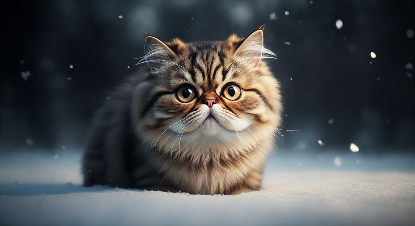 Hyperrealistic Persian Cat in Snowy Scene
