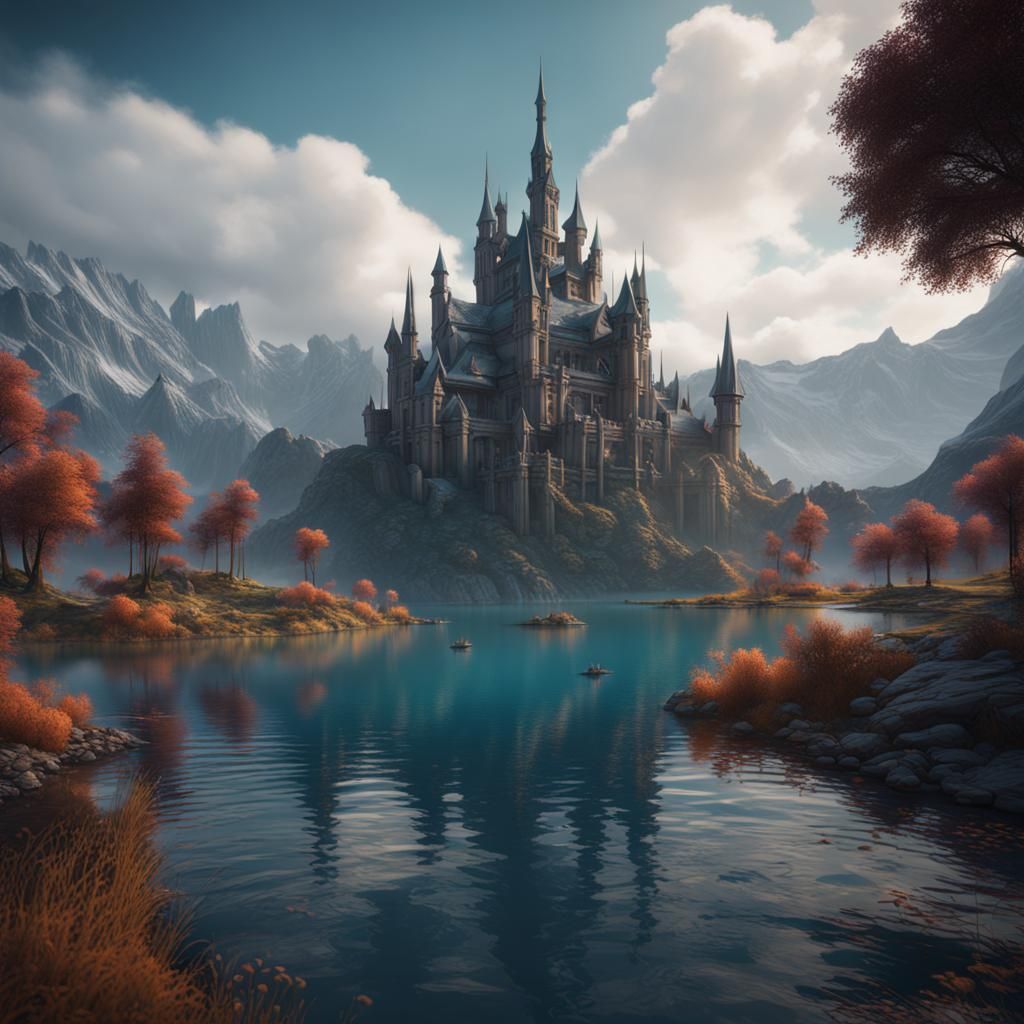 Fantastical Lake Scene in Detailed Matte Painting