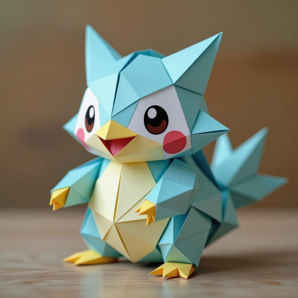 Origami Oshawott in Playful Anime Style
