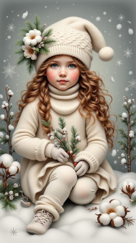 Young Girl in Winter Scene Oil Painting
