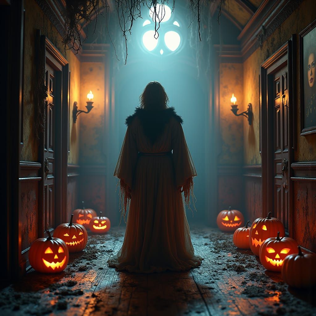 Halloween Haunted House Interior in 3D Style