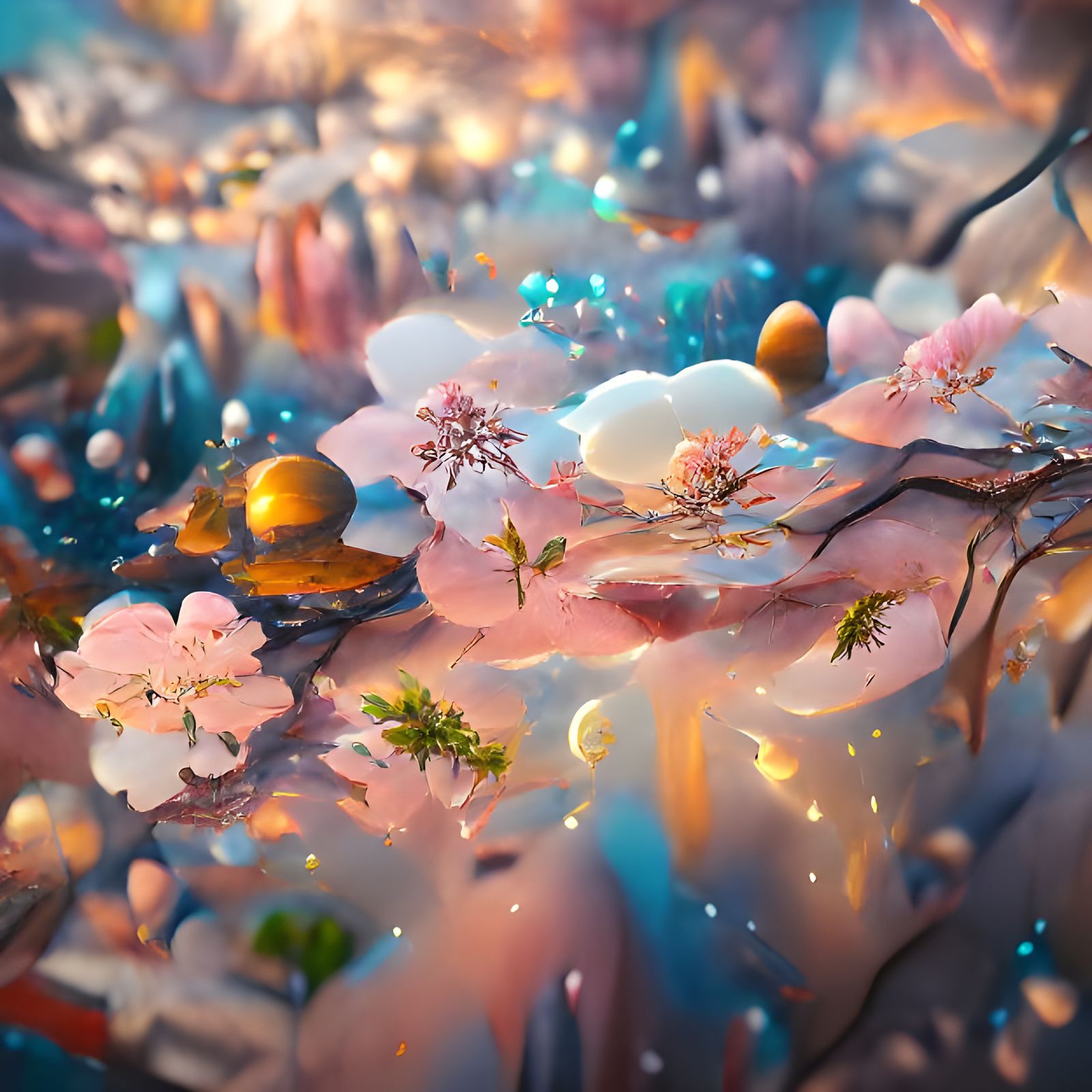 Iridescent Sci-Fi Alien Zen Garden Under Cosmic Sky