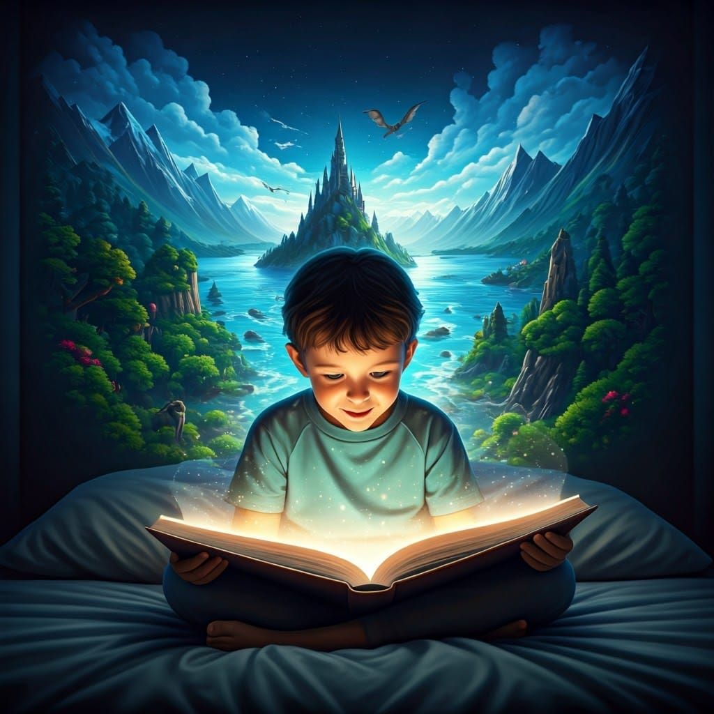 Whimsical Child in a Cozy, Glowing World