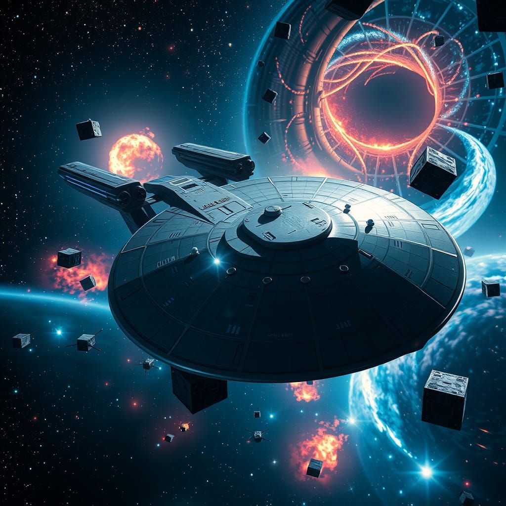 Epic Space Battle: Star Trek Enterprise vs. Borg Cubes