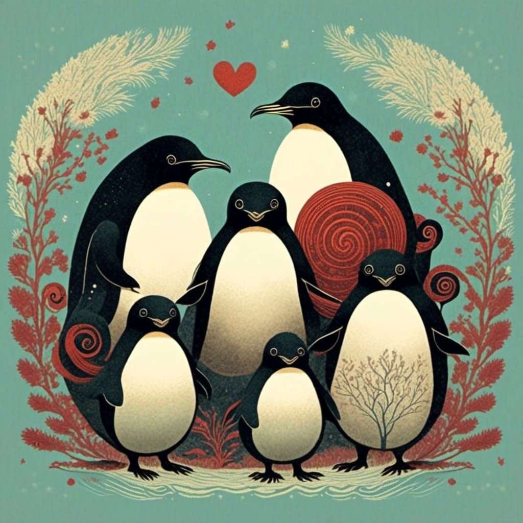 Penguin Family Portrait in Natural Habitat