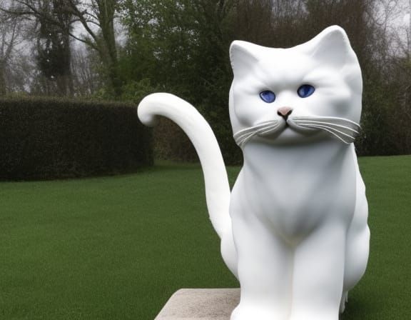 white fluffy cat statue
