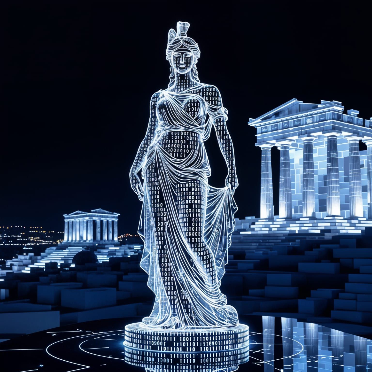 Greek Goddess Sculpture of Binary Code